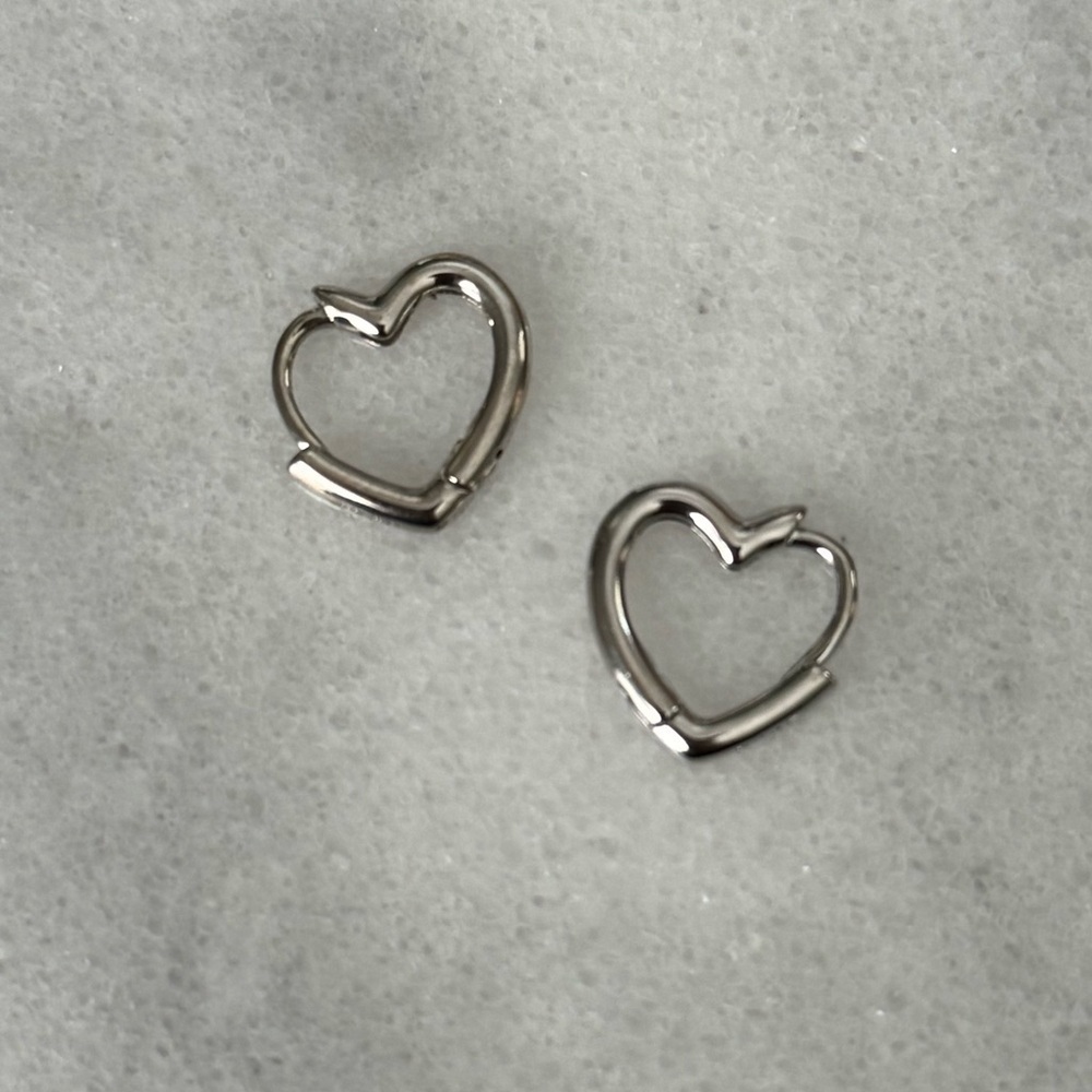Sterling Silver Heart Huggie Hoop Earrings Brand New
